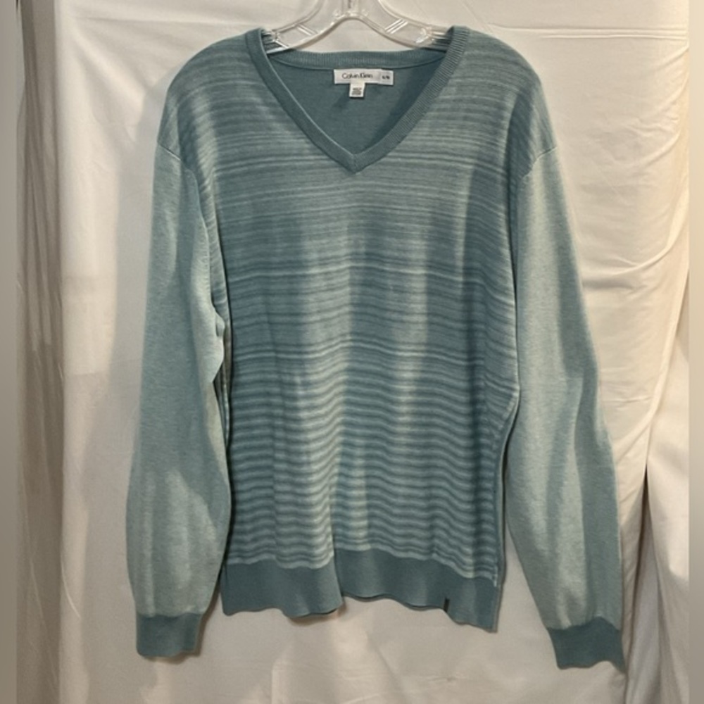 Calvin Klein Blue Green Long Sleeve V-Neck Sweater